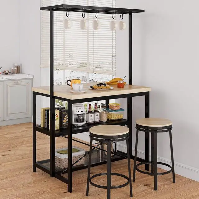 Alt view image 6 of 7 - 43'' Large Kitchen Island Bakers Rack Microwave Oven Stand Shelf with 3 Tier Storage, Metal Coffee Bar Table,Kitchen Storage for Dining Living Room, 5 Hooks, 43.7 * 27.9 * 72