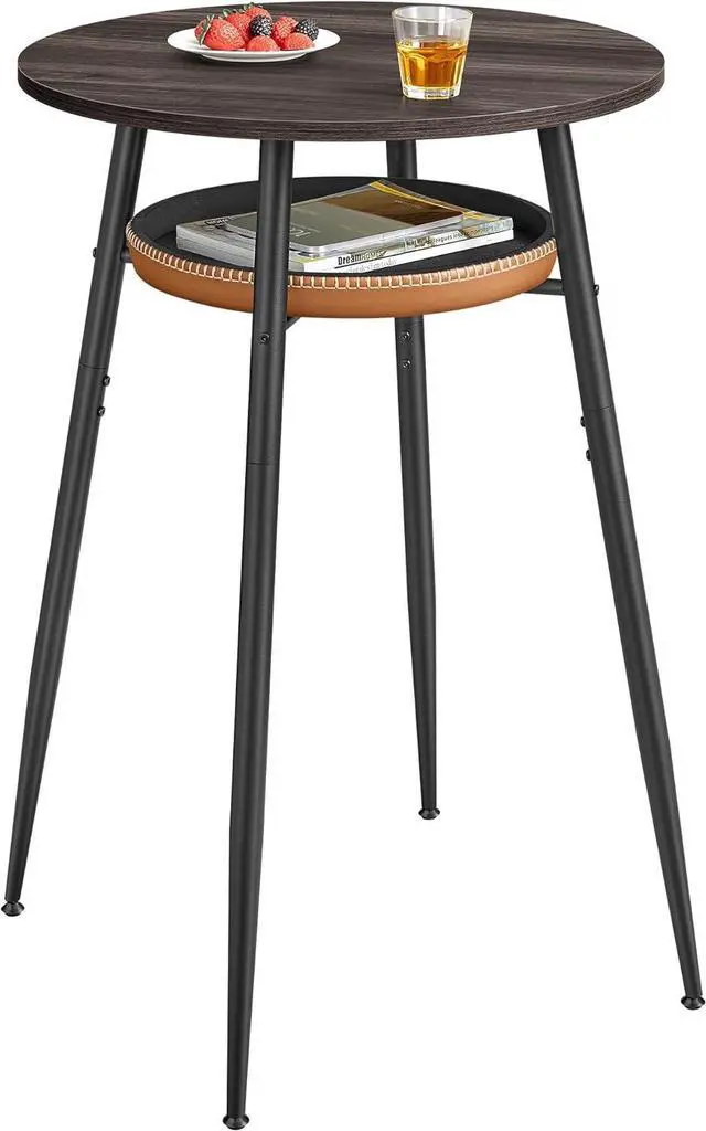 Main image of VASAGLE EKHO Collection - Bar Table with Storage, Round High Pub Table, Synthetic Leather with Stitching, Mid-Century Modern, Kitchen Home Bar, Living Room, Easy Assembly, Ash Brown and Caramel Brown