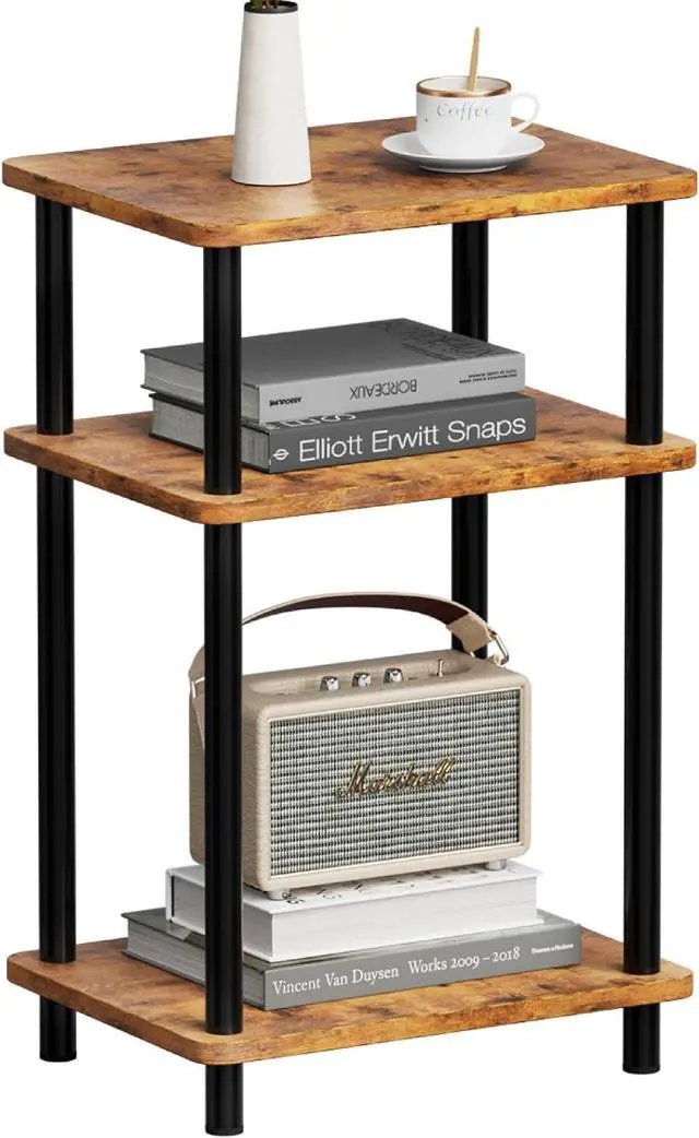 Main image of Apicizon 3 Tier End Table, Boho Side Table with Storage Shelf, Nightstand Bedside Table for Small Spaces, Bedroom, Living Room, Entryway, Farmhouse, Easy Assembly,Brown