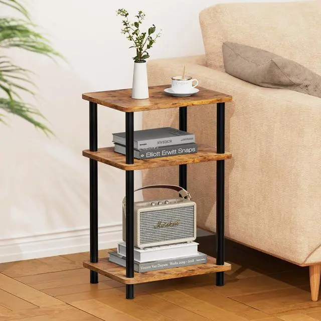 Alt view image 2 of 7 - Apicizon 3 Tier End Table, Boho Side Table with Storage Shelf, Nightstand Bedside Table for Small Spaces, Bedroom, Living Room, Entryway, Farmhouse, Easy Assembly,Brown