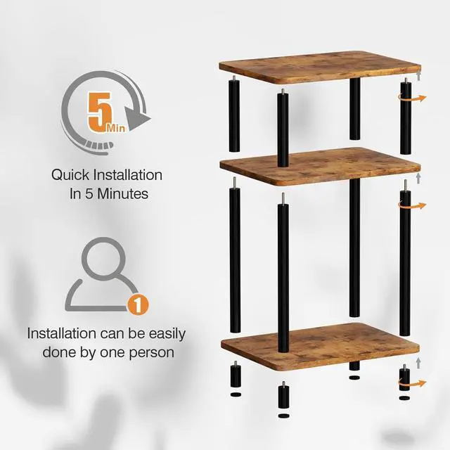 Alt view image 4 of 7 - Apicizon 3 Tier End Table, Boho Side Table with Storage Shelf, Nightstand Bedside Table for Small Spaces, Bedroom, Living Room, Entryway, Farmhouse, Easy Assembly,Brown