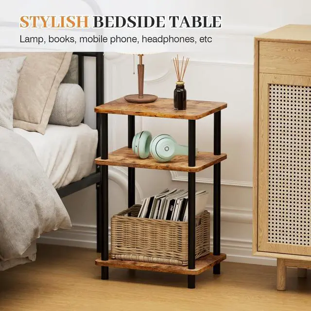 Alt view image 6 of 7 - Apicizon 3 Tier End Table, Boho Side Table with Storage Shelf, Nightstand Bedside Table for Small Spaces, Bedroom, Living Room, Entryway, Farmhouse, Easy Assembly,Brown