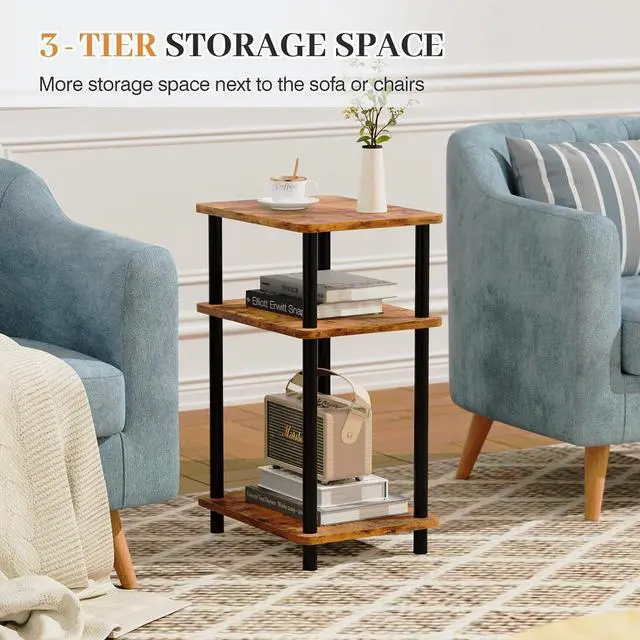Alt view image 7 of 7 - Apicizon 3 Tier End Table, Boho Side Table with Storage Shelf, Nightstand Bedside Table for Small Spaces, Bedroom, Living Room, Entryway, Farmhouse, Easy Assembly,Brown