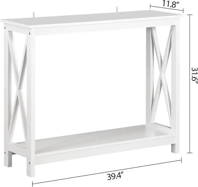 Alt view image 3 of 7 - SUPER DEAL 2-Tier Narrow Console Sofa Side Table for Entryway/Hallway/Living Room, 39.3in L x 11.8in W x 31.6in H, White