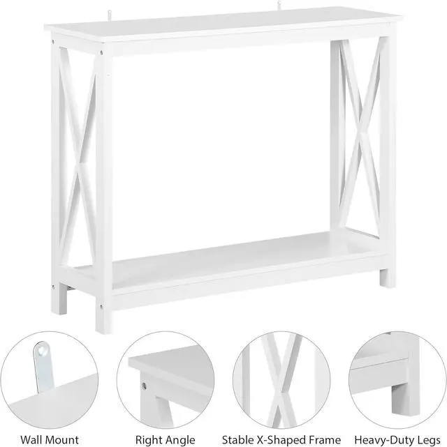Alt view image 4 of 7 - SUPER DEAL 2-Tier Narrow Console Sofa Side Table for Entryway/Hallway/Living Room, 39.3in L x 11.8in W x 31.6in H, White