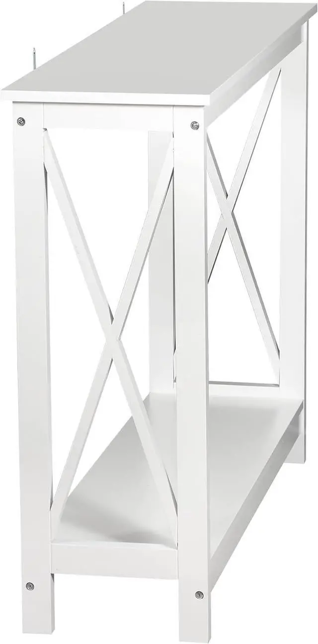 Alt view image 5 of 7 - SUPER DEAL 2-Tier Narrow Console Sofa Side Table for Entryway/Hallway/Living Room, 39.3in L x 11.8in W x 31.6in H, White