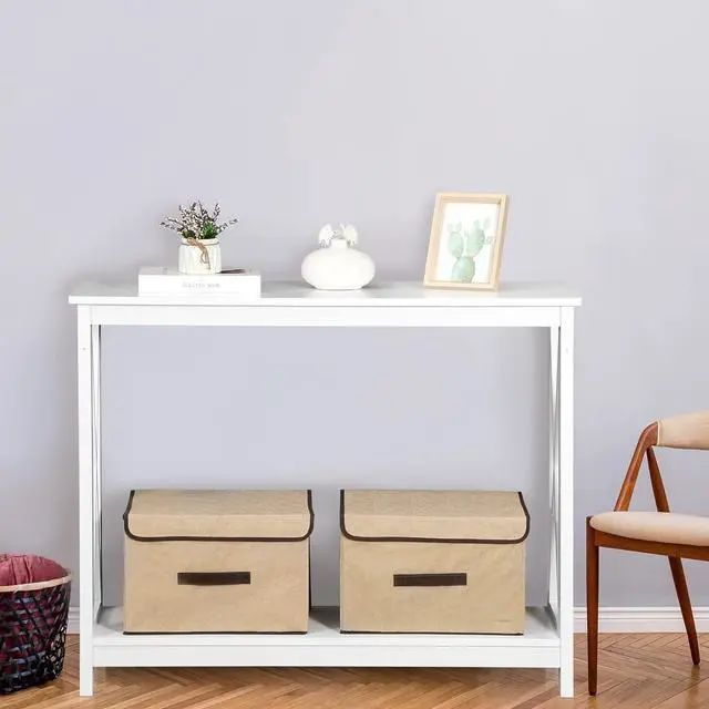 Alt view image 7 of 7 - SUPER DEAL 2-Tier Narrow Console Sofa Side Table for Entryway/Hallway/Living Room, 39.3in L x 11.8in W x 31.6in H, White