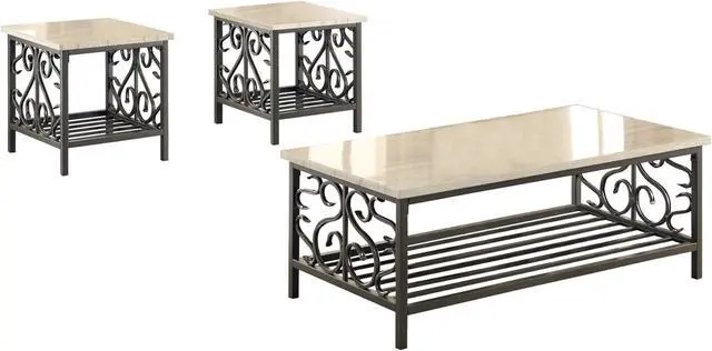 Main image of Homelegance 3580-31 Fairhope 3-Piece Faux Marble Occasional Table Set, White