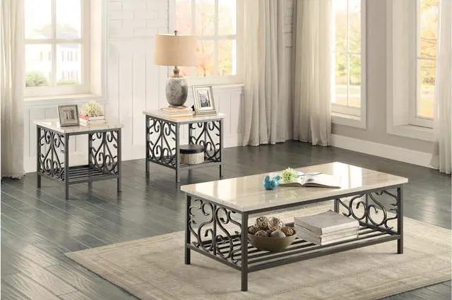 Alt view image 4 of 4 - Homelegance 3580-31 Fairhope 3-Piece Faux Marble Occasional Table Set, White