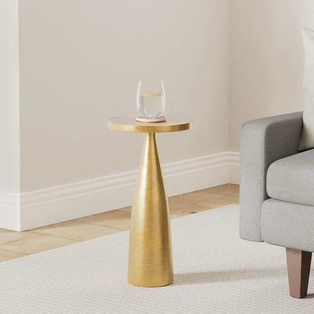 Alt view image 2 of 7 - OBJET D'ART Small Round Gold End Tables, Luxor, 23'' Height, Vintage Metal Accent, Side, Pedestal, Coctail and Drink Tables for Living Room and Small Spaces
