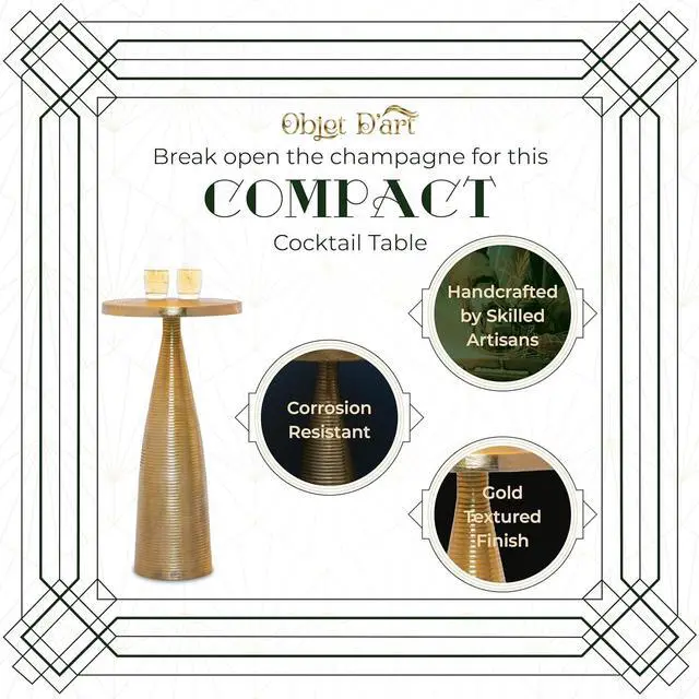 Alt view image 5 of 7 - OBJET D'ART Small Round Gold End Tables, Luxor, 23'' Height, Vintage Metal Accent, Side, Pedestal, Coctail and Drink Tables for Living Room and Small Spaces