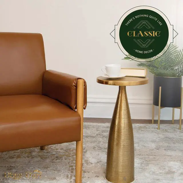 Alt view image 6 of 7 - OBJET D'ART Small Round Gold End Tables, Luxor, 23'' Height, Vintage Metal Accent, Side, Pedestal, Coctail and Drink Tables for Living Room and Small Spaces