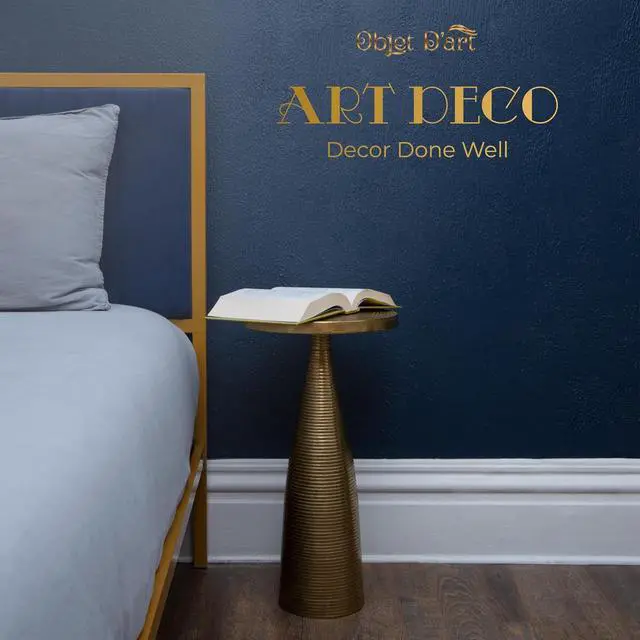 Alt view image 7 of 7 - OBJET D'ART Small Round Gold End Tables, Luxor, 23'' Height, Vintage Metal Accent, Side, Pedestal, Coctail and Drink Tables for Living Room and Small Spaces