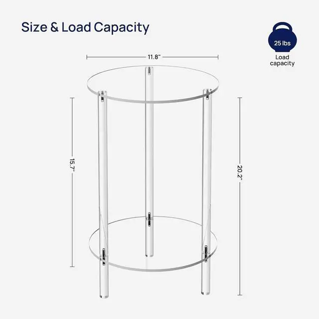 Alt view image 3 of 7 - HMYHUM Acrylic Round Side Table Set of 2, 11.8" L x 11.8" W x 20.2" H, Clear Small End Table for Small Spaces, 2-Tier Nightstand/Bedside Table for Living Room, Bedroom, Modern