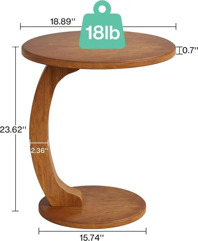 Alt view image 2 of 7 - Tribesigns C-Shaped End Table Set of 2, Wooden Round Side Sofa Table, Couch Side Table, Mid-Century Modern End Table, Small Side Table, Boho Side Tray Table for Living Room, Brown