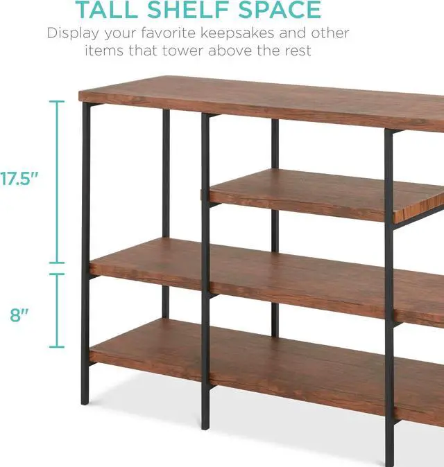 Alt view image 2 of 7 - Best Choice Products Large Console Table, 4-Tier 55in Rustic, Industrial Sofa Table Storage for Living Room, Entryway, Foyer, Hallway w/EVA Non-Scratch Feet, Steel Frame - Brown