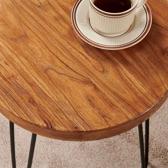 Alt view image 3 of 7 - Elm Solid Wood Side Table 15.6" x 15.6" x 20.8"H Round Accent Vintage Coffee End Tables Rustic Plant Stands Living Room Patio Bedroom Nightstand