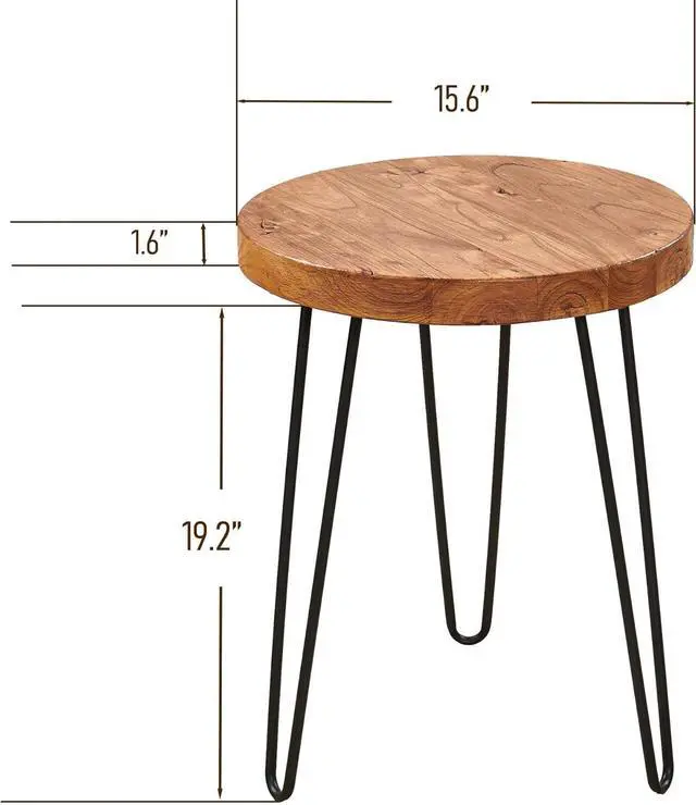 Alt view image 2 of 7 - Elm Solid Wood Side Table 15.6" x 15.6" x 20.8"H Round Accent Vintage Coffee End Tables Rustic Plant Stands Living Room Patio Bedroom Nightstand