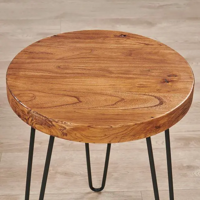 Alt view image 7 of 7 - Elm Solid Wood Side Table 15.6" x 15.6" x 20.8"H Round Accent Vintage Coffee End Tables Rustic Plant Stands Living Room Patio Bedroom Nightstand