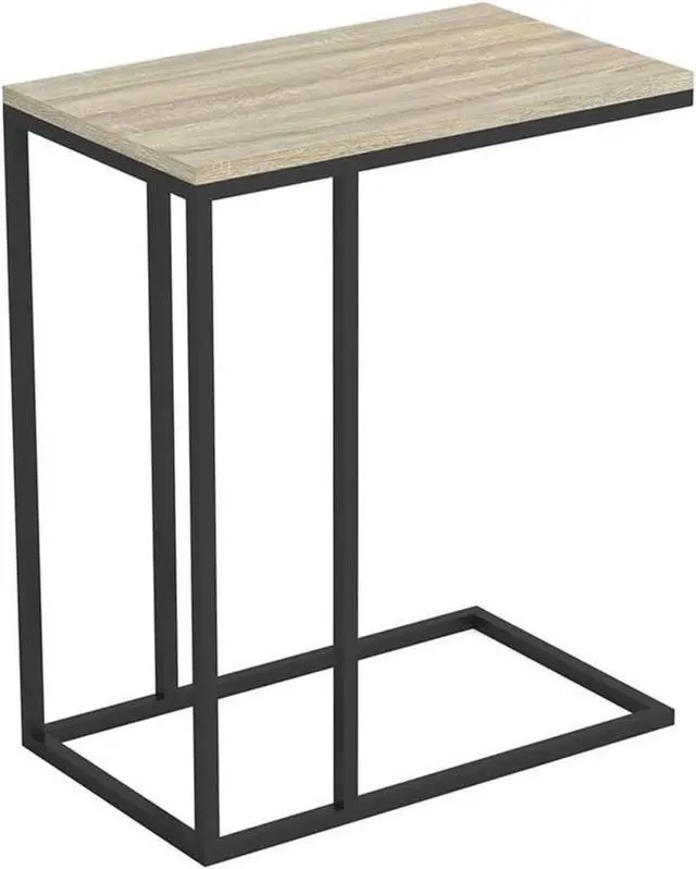 Main image of Safdie & Co. End Night Stand/Bedside Accent Table Black Metal, Dark Taupe Wood -