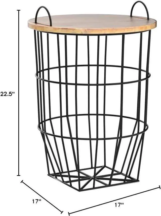 Alt view image 2 of 4 - Wood Top Storage Basket Side Table 17" Dia. x 22-1/2"H