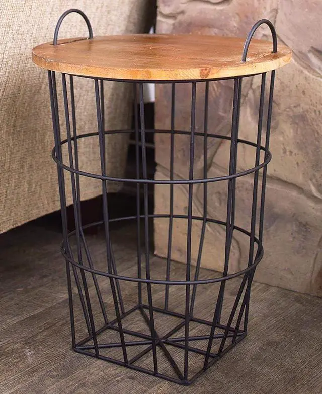 Alt view image 3 of 4 - Wood Top Storage Basket Side Table 17" Dia. x 22-1/2"H