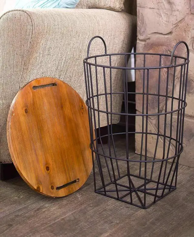 Alt view image 4 of 4 - Wood Top Storage Basket Side Table 17" Dia. x 22-1/2"H