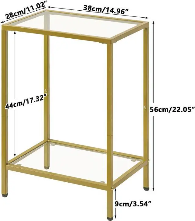 Alt view image 3 of 7 - YMYNY Tempered Glass Side Table, 2 Tier End Table with Storage Shelves, Narrow Bedside Table, for Small Space in Living Room, Bedroom,Gold, UHGD002G