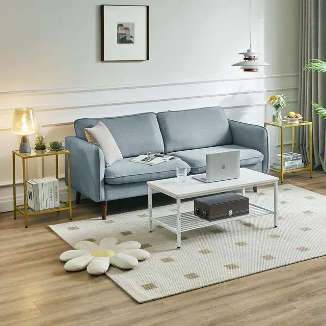 Alt view image 6 of 7 - YMYNY Tempered Glass Side Table, 2 Tier End Table with Storage Shelves, Narrow Bedside Table, for Small Space in Living Room, Bedroom,Gold, UHGD002G