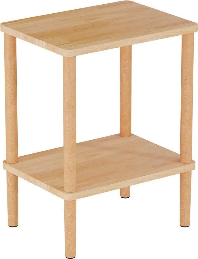 Main image of LUCKNOCK Solid Wood Side Table, 2-Tier Boho End Table with Storage Shelf, Slim Nightstand Bedside Table for Small Spaces, Bedroom, Living Room, Farmhouse, No-Tool Assembly.
