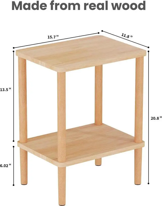 Alt view image 3 of 7 - LUCKNOCK Solid Wood Side Table, 2-Tier Boho End Table with Storage Shelf, Slim Nightstand Bedside Table for Small Spaces, Bedroom, Living Room, Farmhouse, No-Tool Assembly.