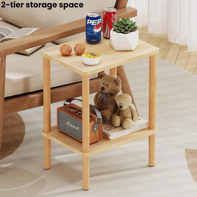 Alt view image 5 of 7 - LUCKNOCK Solid Wood Side Table, 2-Tier Boho End Table with Storage Shelf, Slim Nightstand Bedside Table for Small Spaces, Bedroom, Living Room, Farmhouse, No-Tool Assembly.