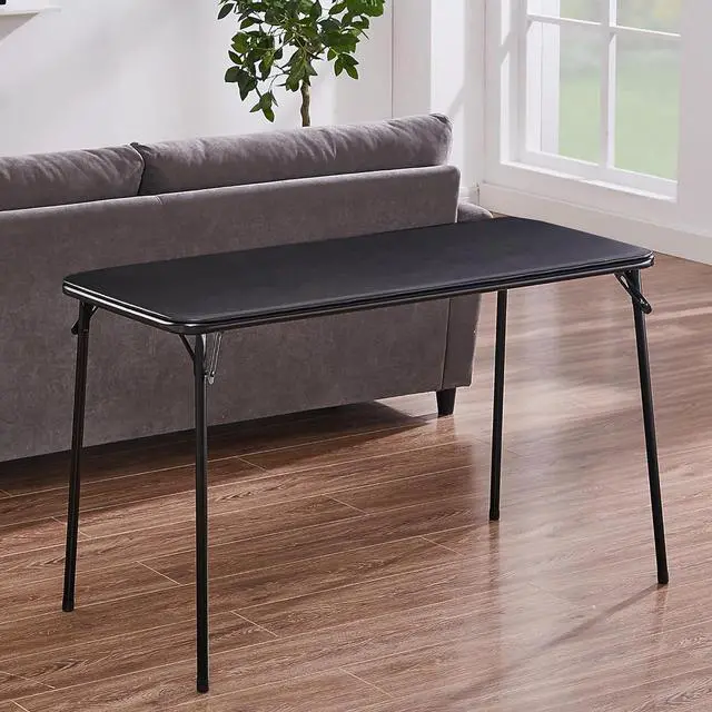 Alt view image 2 of 7 - VECELO Folding Table Desk 47 with Collapsible Legs & Vinyl Upholstery, No Assembly Needed, Metal, Black