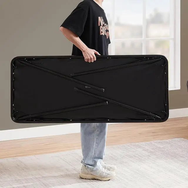 Alt view image 5 of 7 - VECELO Folding Table Desk 47 with Collapsible Legs & Vinyl Upholstery, No Assembly Needed, Metal, Black