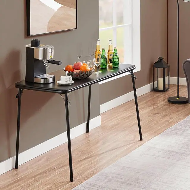 Alt view image 7 of 7 - VECELO Folding Table Desk 47 with Collapsible Legs & Vinyl Upholstery, No Assembly Needed, Metal, Black