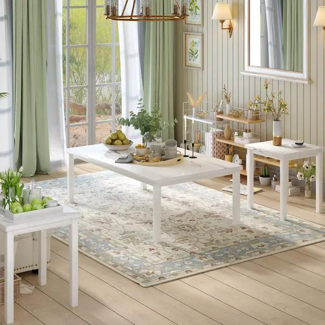 Alt view image 2 of 6 - Hooseng 3 Piece Coffee Table Set, Faux Marble Tabletop Style with Black Metal Frame Sofa Side Tables Perfect for Living Room Accent Furniture,Includes Table & 2 End Tables, White