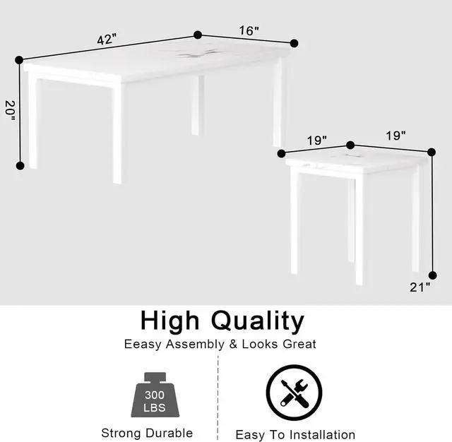 Alt view image 3 of 6 - Hooseng 3 Piece Coffee Table Set, Faux Marble Tabletop Style with Black Metal Frame Sofa Side Tables Perfect for Living Room Accent Furniture,Includes Table & 2 End Tables, White
