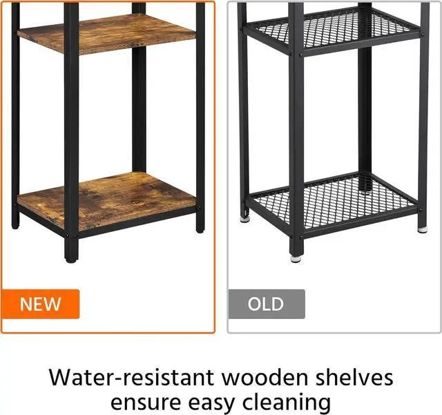 Alt view image 5 of 7 - Yaheetech Tall End Table Set of 2, 16x12x29.5 inch Industrial Side Table with Strong Wooden Shelves, 2PCS Slim 3-Tier Telephone Table with Metal Frame for Living Room, Small Places - Rustic Brown