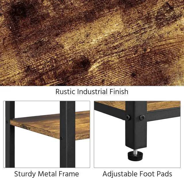 Alt view image 7 of 7 - Yaheetech Tall End Table Set of 2, 16x12x29.5 inch Industrial Side Table with Strong Wooden Shelves, 2PCS Slim 3-Tier Telephone Table with Metal Frame for Living Room, Small Places - Rustic Brown