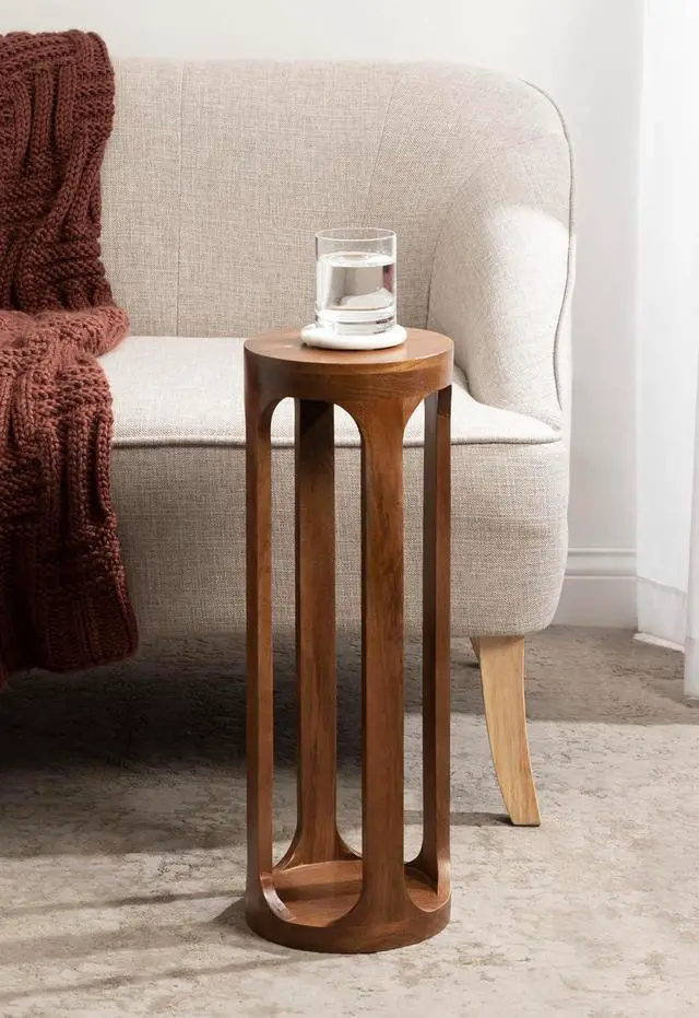 Alt view image 2 of 7 - Kate and Laurel Dahl Wooden Round Drink Table; 8 x 23; Walnut Brown; Mid-Century Modern Circle Wood Accent Pedestal Table for Living Room Plant Stand or Small Bedroom Nightstand