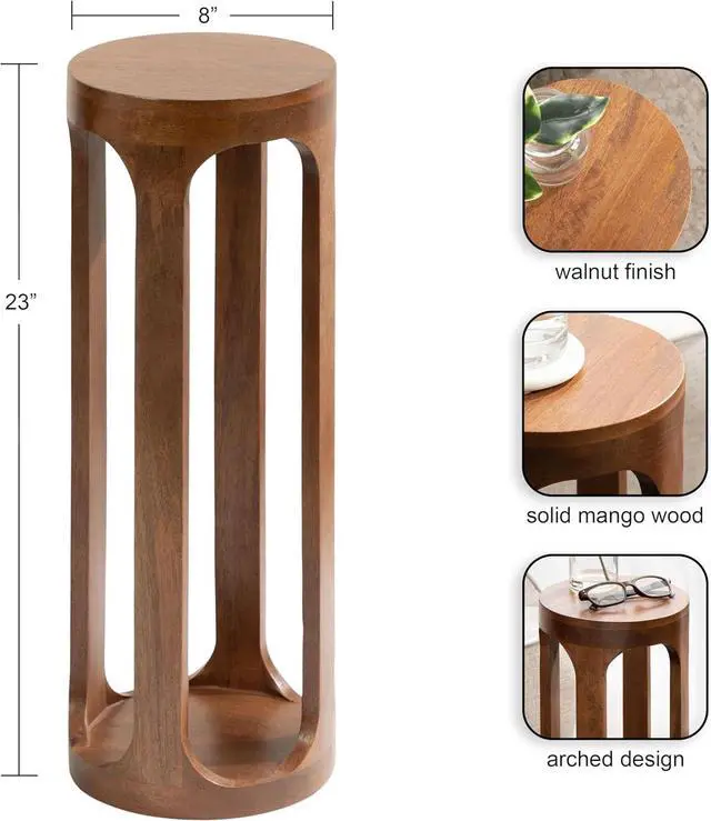 Alt view image 3 of 7 - Kate and Laurel Dahl Wooden Round Drink Table; 8 x 23; Walnut Brown; Mid-Century Modern Circle Wood Accent Pedestal Table for Living Room Plant Stand or Small Bedroom Nightstand