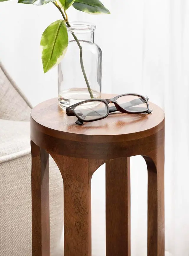 Alt view image 4 of 7 - Kate and Laurel Dahl Wooden Round Drink Table; 8 x 23; Walnut Brown; Mid-Century Modern Circle Wood Accent Pedestal Table for Living Room Plant Stand or Small Bedroom Nightstand