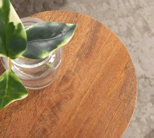 Alt view image 5 of 7 - Kate and Laurel Dahl Wooden Round Drink Table; 8 x 23; Walnut Brown; Mid-Century Modern Circle Wood Accent Pedestal Table for Living Room Plant Stand or Small Bedroom Nightstand