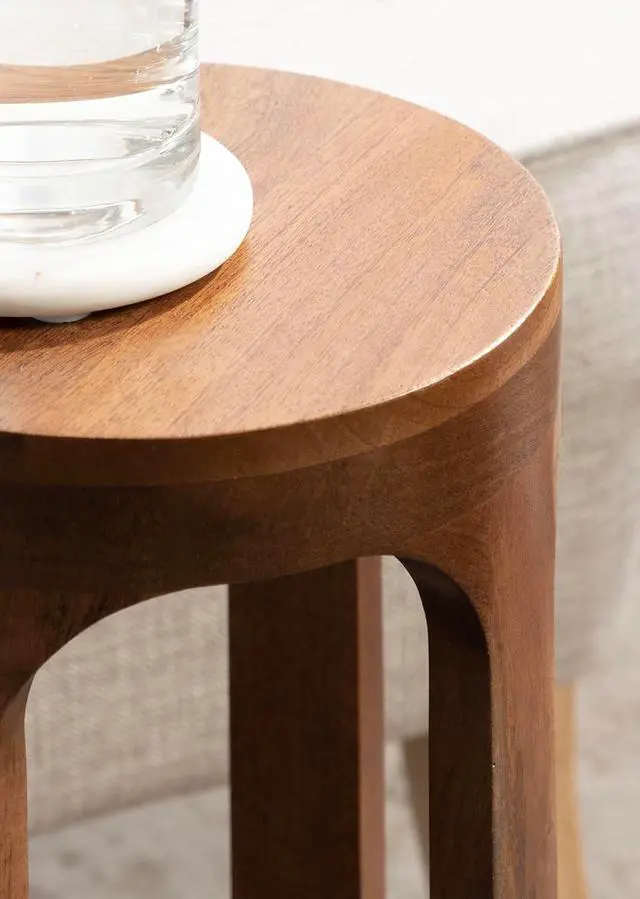 Alt view image 6 of 7 - Kate and Laurel Dahl Wooden Round Drink Table; 8 x 23; Walnut Brown; Mid-Century Modern Circle Wood Accent Pedestal Table for Living Room Plant Stand or Small Bedroom Nightstand
