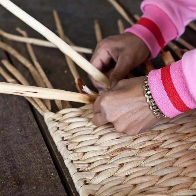 Alt view image 7 of 7 - eHemco X-Side Nightstand End Table Side Table with Drawer, 2 Storage Shelves and Wicker Basket, Coffee