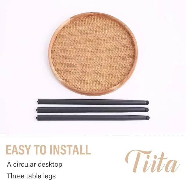 Alt view image 5 of 7 - Tiita Rattan Round End Table Mental Side Table Nightstand/Small Wood Tables Accent Coffee Table with Wooden Tray for Living Room Bedroom Office Small Space
