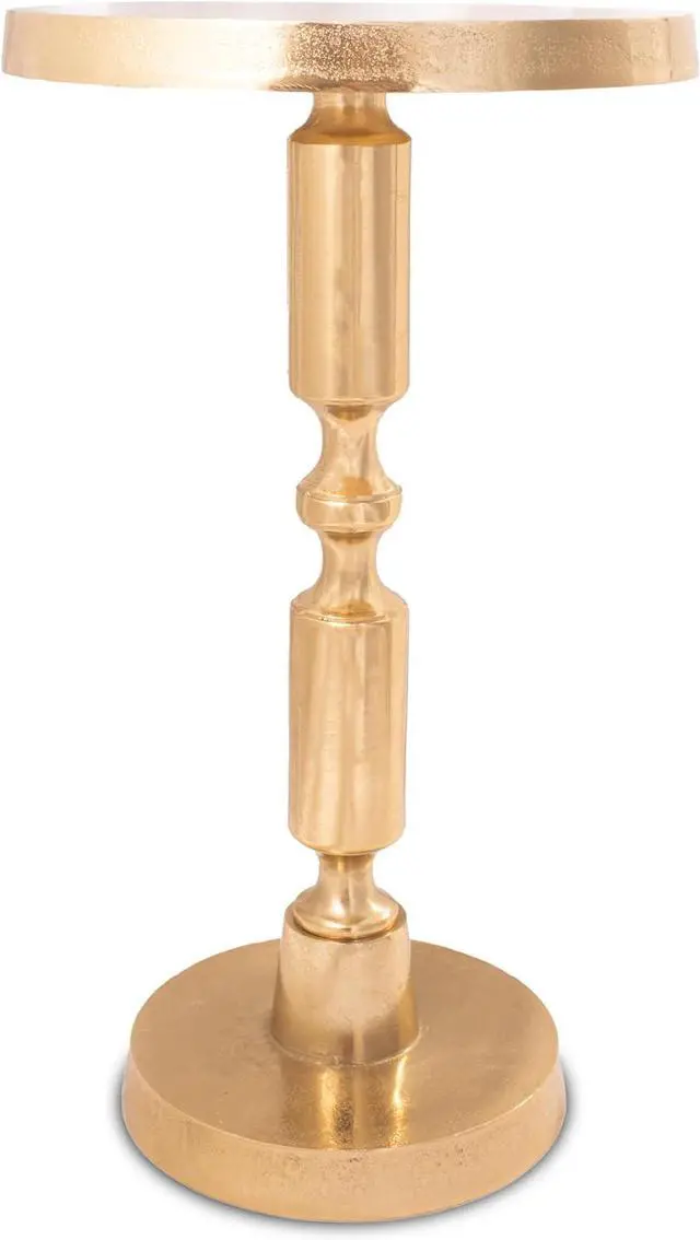 Main image of Small Round Gold Side Table by Objet DArt, Rhodes, Accent, End, Pedestal, Martini, Cocktail and Drink Table for Living Room and Small Spaces, Vintage Metal Brass Style Decor, 21 Height