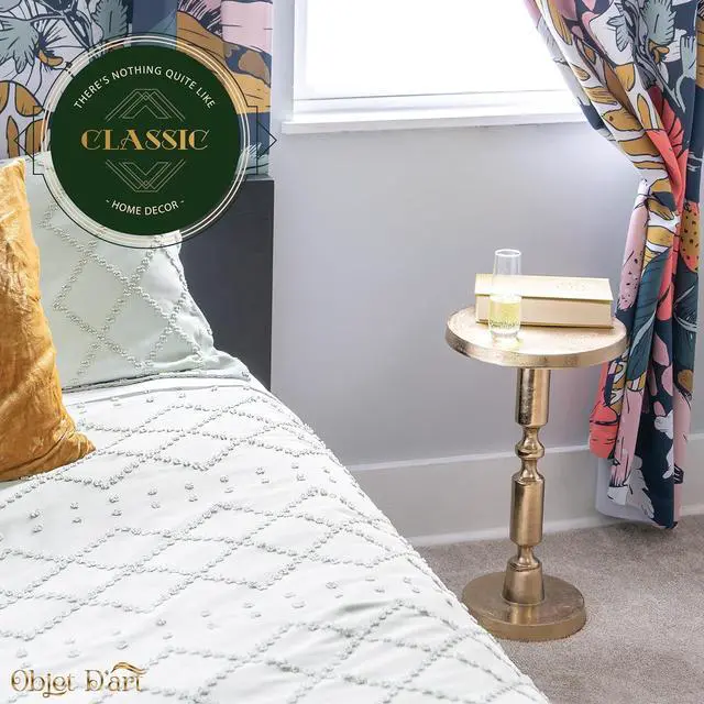 Alt view image 7 of 7 - Small Round Gold Side Table by Objet DArt, Rhodes, Accent, End, Pedestal, Martini, Cocktail and Drink Table for Living Room and Small Spaces, Vintage Metal Brass Style Decor, 21 Height