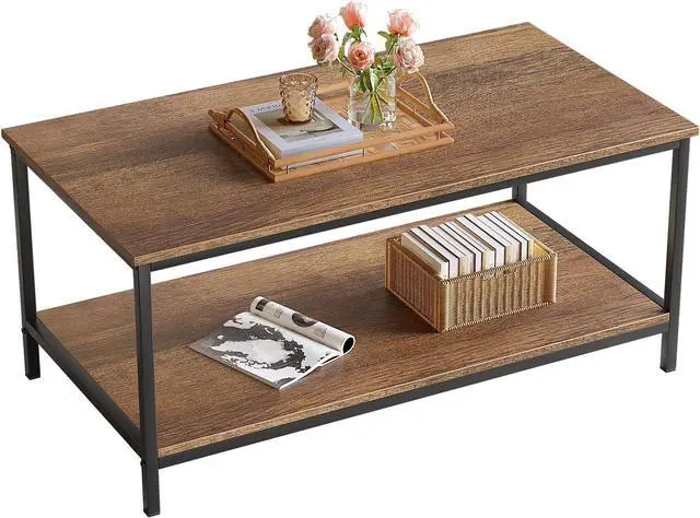 Main image of SAYGOER Coffee Table with Storage 2-Tier Industrial Center Table for Living Room, Rectangle Wood Table for Small Spaces Apartment Home Office, Walnut