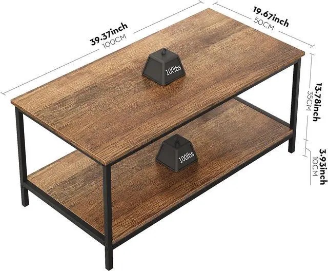 Alt view image 3 of 7 - SAYGOER Coffee Table with Storage 2-Tier Industrial Center Table for Living Room, Rectangle Wood Table for Small Spaces Apartment Home Office, Walnut